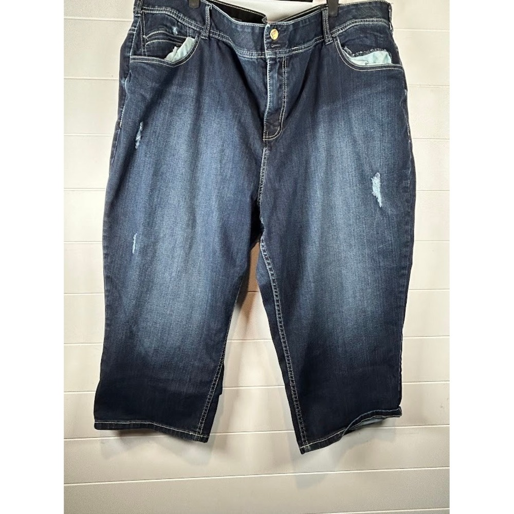 Lane Bryant Tighter Tummy Technology Capri Jeans Dark Wash Distressed 28W